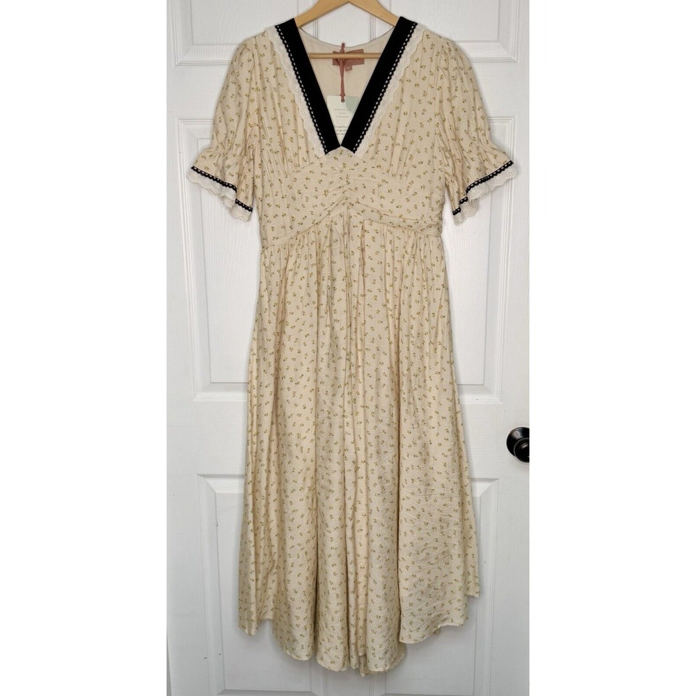 Jessakae Womens XL Dress Ivory Floral V Neck Midi NWT Cottagecore Peasant Fairy